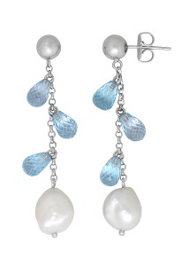 Contemporary pearl and gem drop earrings
