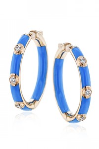 Rose gold and blue enamel hoops with diamond details
