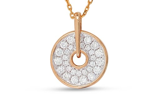 Circle pendant with rose gold and diamonds by Frederic Sage
