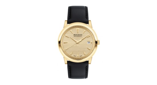 Gold and black vintage-inspired watch by Movado