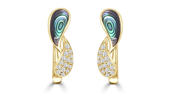 A pair of elaborately designed earrings featuring diamonds and colorful gems